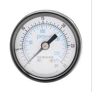 PROSENSE G15-BD30-8CB Mechanical Pressure Gauge, 1.5 Inch Dia., 0 To 30 Psig/0 To 200 Kpa, Black Steel Dry Case | CV7NRY