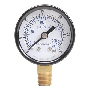 PROSENSE G15-BD30-8LB Mechanical Pressure Gauge, 1.5 Inch Dia., 0 To 30 Psig/0 To 200 Kpa, Black Steel Dry Case | CV7NRZ