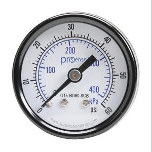 PROSENSE G15-BD60-8CB Mechanical Pressure Gauge, 1.5 Inch Dia., 0 To 60 Psig/0 To 400 Kpa, Black Steel Dry Case | CV7NTA