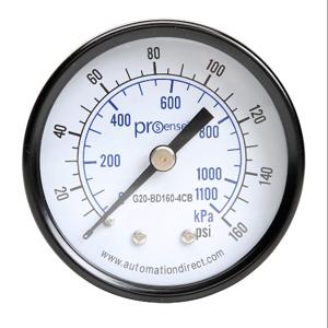 PROSENSE G20-BD160-4CB Mechanisches Manometer, 2 Zoll Durchmesser, 0 bis 160 Psig/0 bis 1100 Kpa, schwarzes Stahl-Trockengehäuse | CV7NTG