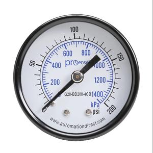 PROSENSE G20-BD200-4CB Mechanical Pressure Gauge, 2 Inch Dia., 0 To 200 Psig/0 To 1400 Kpa, Black Steel Dry Case | CV7NTJ