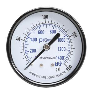 PROSENSE G25-BD200-4CB Mechanical Pressure Gauge, 2.5 Inch Dia., 0 To 200 Psig/0 To 1400 Kpa | CV7NTY