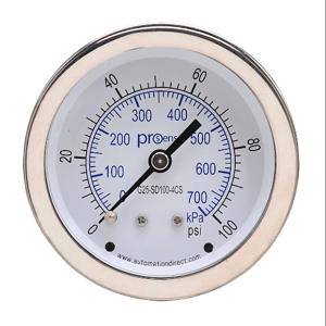 PROSENSE G25-SD100-4CS Mechanisches Manometer, 2.5 Zoll Durchmesser, 0 bis 100 Psig/0 bis 700 Kpa | CV7NUK