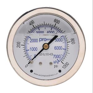 PROSENSE G25-SL1000-4CB Mechanisches Manometer, 2.5 Zoll Durchmesser, 0 bis 1000 Psig/0 bis 7000 Kpa | CV7NVA