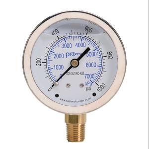 PROSENSE G25-SL1000-4LB Mechanical Pressure Gauge, 2.5 Inch Dia., 0 To 1000 Psig/0 To 7000 Kpa | CV7NVB