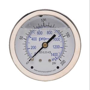 PROSENSE G25-SL200-4CB Mechanical Pressure Gauge, 2.5 Inch Dia., 0 To 200 Psig/0 To 1400 Kpa | CV7NVR