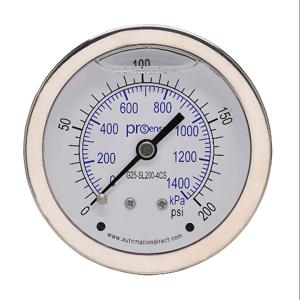 PROSENSE G25-SL200-4CS Mechanical Pressure Gauge, 2.5 Inch Dia., 0 To 200 Psig/0 To 1400 Kpa | CV7NVT
