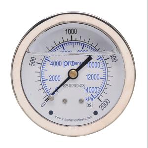PROSENSE G25-SL2000-4CB Mechanical Pressure Gauge, 2.5 Inch Dia., 0 To 2000 Psig/0 To 14000 Kpa | CV7NVP