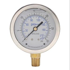 PROSENSE G25-SL30-4LB Mechanical Pressure Gauge, 2.5 Inch Dia., 0 To 30 Psig/0 To 210 Kpa | CV7NWD