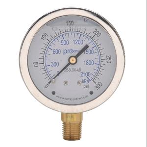 PROSENSE G25-SL300-4LB Mechanical Pressure Gauge, 2.5 Inch Dia., 0 To 300 Psig/0 To 2100 Kpa | CV7NVZ
