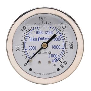 PROSENSE G25-SL3000-4CB Mechanical Pressure Gauge, 2.5 Inch Dia., 0 To 3000 Psig/0 To 21000 Kpa | CV7NVW