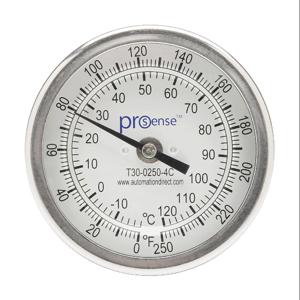 PROSENSE T30-0250-4C Bi-Metal Dial Thermometer, 3 Inch Dia., 4 Inch Insertion Length | CV8DCX