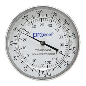 PROSENSE T50-0250-25A Bi-Metal Dial Thermometer, 5 Inch Dia., 2 1/2 Inch Insertion Length | CV8DDJ
