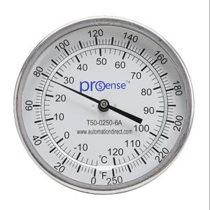 PROSENSE T50-0250-6A Bimetall-Zifferblatt-Thermometer, 5 Zoll Durchmesser, 6 Zoll Einstecklänge | CV8DDL
