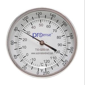 PROSENSE T50-0250-9A Bi-Metal Dial Thermometer, 5 Inch Dia., 9 Inch Insertion Length | CV8DDM