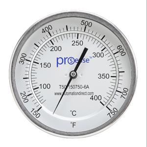 PROSENSE T50-150750-6A Bi-Metal Dial Thermometer, 5 Inch Dia., 6 Inch Insertion Length | CV8DDQ