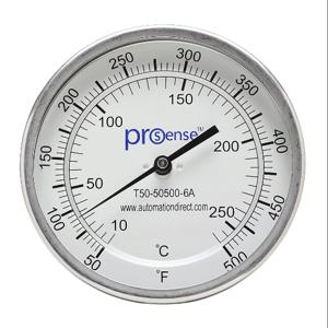 PROSENSE T50-50500-6A Bi-Metal Dial Thermometer, 5 Inch Dia., 6 Inch Insertion Length | CV8DDU