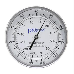 PROSENSE T50-N40160-6A Bi-Metal Dial Thermometer, 5 Inch Dia., 6 Inch Insertion Length | CV8DDY