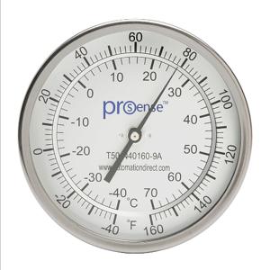 PROSENSE T50-N40160-9A Bimetall-Zifferblatt-Thermometer, 5 Zoll Durchmesser, 9 Zoll Einstecklänge | CV8DDZ