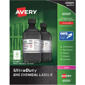 AVERY 60505 GHS Chemical Label Laser PK500 | AH8TBR 38YV49