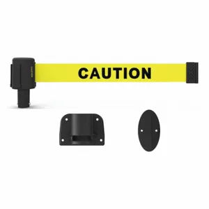 BANNER STAKES PL4106-DS Retractable Belt Barrier System, Yellow, Caution, Matte, 15 ft Belt Length | CN9DKG 53XW71