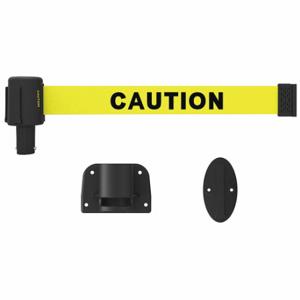 BANNER STAKES PL4106 Retractable Belt Barrier, Yellow, Caution, 15 ft Belt Length | CN9DLC 45NC37