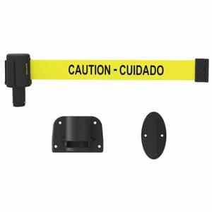 BANNER STAKES PL4107 Retractable Belt Barrier, Yellow, Caution - Cuidado, 15 ft Belt Length | CN9DKR 45NC38