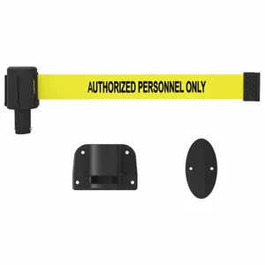 BANNER STAKES PL4109 Retractable Belt Barrier, Yellow, Authorized Personnel Only, 15 ft Belt Length | CN9DLD 45NC40