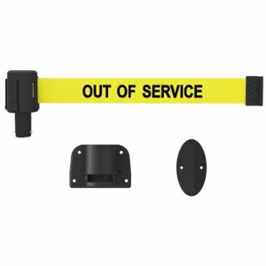 BANNER STAKES PL4111 Retractable Belt Barrier, Yellow, Out Of Service, 15 ft Belt Length | CN9DKX 45NC42