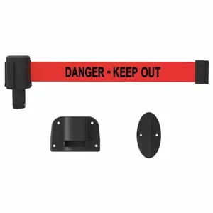 BANNER STAKES PL4114 Retractable Belt Barrier, Red, Danger - Keep Out, 15 ft Belt Length | CN9DLA 45NC45