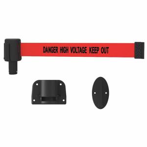 BANNER STAKES PL4115 Retractable Belt Barrier, Red, Danger High Volt Keep Out, 15 ft Belt Length | CN9DKN 45NC46