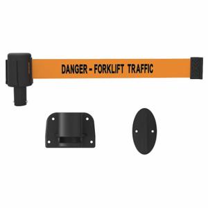 BANNER STAKES PL4120 Einziehbare Bandbarriere, Orange, Gefahr – Gabelstaplerverkehr, Kunststoff, 15 Fuß Bandlänge | CN9DKM 48GR28