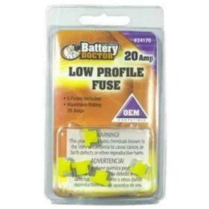 BATTERY DOCTOR 24170 Low Profile Automobile Fuse, 20A, Yellow, 5 Piece | CG9ATV