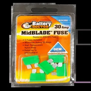 BATTERY DOCTOR 24380 Blade Fuse, 30A, Green, 5 Piece | CG9AVK