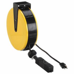 BAYCO PRODUCTS SL-800 Retractable Cord Reel, Grounding Plug, Nema 5-15P, Triple Tap Connector, Yellow | CN9DTE 263D22