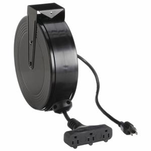 BAYCO PRODUCTS SL-801 Retractable Cord Reel, Grounding Plug, Nema 5-15P, Triple Tap Connector, Black | CN9DTD 263D23