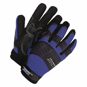 BDG 20-1-10605N-MK Mechanics Gloves, Size M, Cut and Sewn Glove, Full Finger, Synthetic Leather, Black/Blue | CN9GWB 783TH8