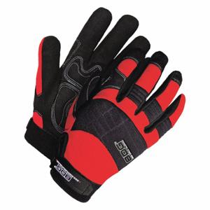 BDG 20-1-10605R-LK Mechanics Gloves, Size L, Cut and Sewn Glove, Full Finger, Synthetic Leather, Black/Red | CN9GUN 783TJ5