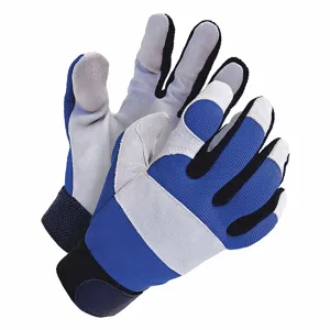 BDG 20-1-1200-M-K Mechanics Gloves, Size M, Cowhide, Hook-and-Loop Cuff, Blue/Gray, Unlined, Blue, Blue | CN9HBL 783TU6