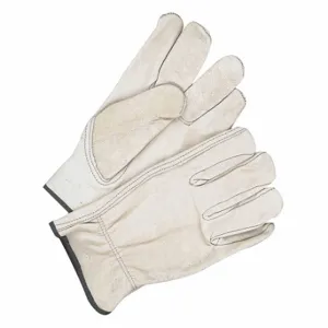 BDG 20-1-1581-10 Leather Gloves, Size M, Cowhide, Premium, Glove, Full Finger, Shirred Slip-On Cuff, Beige | CT2PDY 55LC04