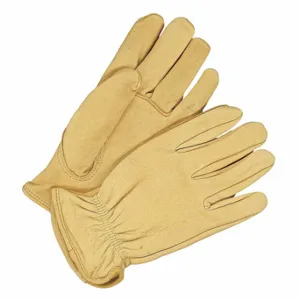 BDG 20-1-366-M-K Leather Gloves, Size M, Deerskin, Glove, Full Finger, Shirred Slip-On Cuff, Unlined | CT2PEC 783U38