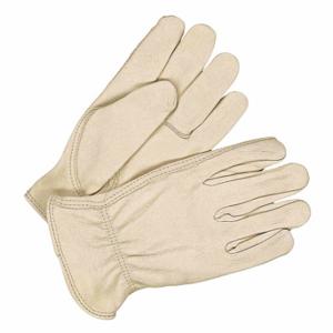 BDG 20-1-374-M-K Leather Gloves, Size M, Cowhide, Glove, Full Finger, Shirred Slip-On Cuff, Unlined, Grain | CT2TAR 783U39