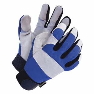 BDG 20-9-1200-L-K Mechanics Gloves, Size L, Cowhide, Hook-and-Loop Cuff, Blue/Gray, Unlined, Blue, 1 Pair | CN9GUF 783UE0