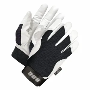 BDG 20-9-816-B-MK Mechanics Gloves, Size M, Goatskin, Hook-and-Loop Cuff, Reinforced Palm, Black/White | CN9GWJ 783UP9