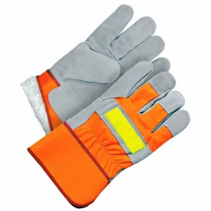 BDG 30-9-1003 Leather Gloves, Universal, Premium, Work Glove, Cowhide, Wing Thumb, Safety Cuff, Orange | CR9RJP 793VD2