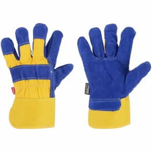 BDG 30-9-473TFL Leather Gloves, Size L, Premium, Work Glove, Cowhide, Wing Thumb, Safety Cuff, Yellow | CR9FMM 61JZ88