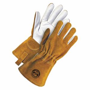 BDG 60-1-1722-M Welding Gloves, Wing Thumb, Gauntlet Cuff, Premium, Yellow Cowhide, M Glove Size, 1 PR | CN9HLV 56LE18