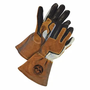 BDG 60-9-1942-M Welding Gloves, Wing Thumb, Gauntlet Cuff, Premium, Black/Gray Cowhide, M Glove Size | CN9HKN 56LE40