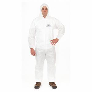 BODYFILTER 4028-M Hooded Disposable Coveralls, Laminated Nonwoven, Serged Seam, White, M, Elastic Cuff | CN9TFQ 3HKH1
