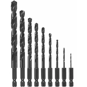 BOSCH BL9IM 9-Pc. Twist Drill Bit Set, 135 Deg., High Speed Steel, Hex Shank Type | CD2HNX 53DM19